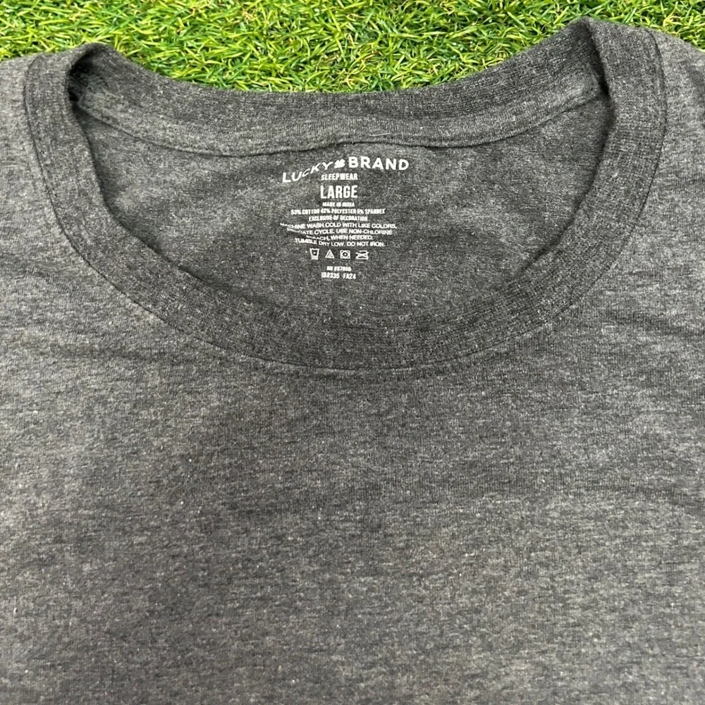 Lucky Brand Mens Long Sleeve Sleepwear Shirt Charcoal Gray Clover Logo Large